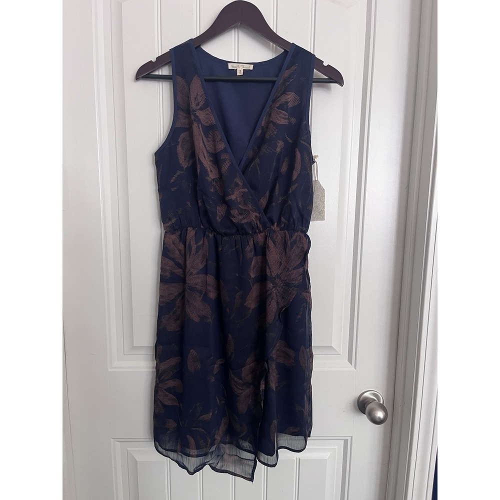 New! HEM & THREAD Sleeveless Navy Blue Brown Sundress Knee Length Dress 292